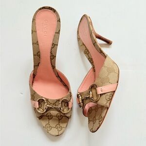 Gucci Tom Ford Era GG Monogram Horsebit Mule Heels Pink Leather 8.5 Archival Y2K